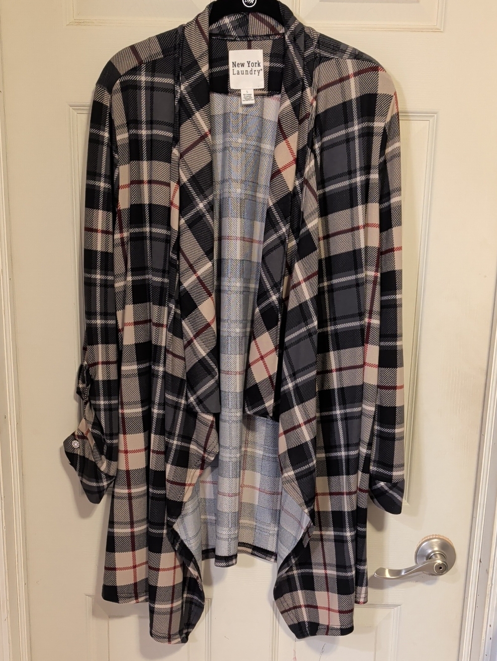 New York Laundry Open Front Plaid Cardigan - Size L
